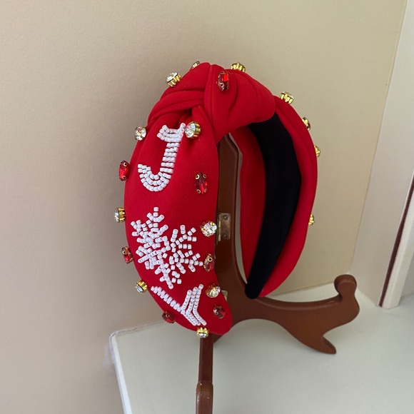 NEW "JOY" Holiday Embellished Jewel Headband With Top Knot - Picture 2 of 7